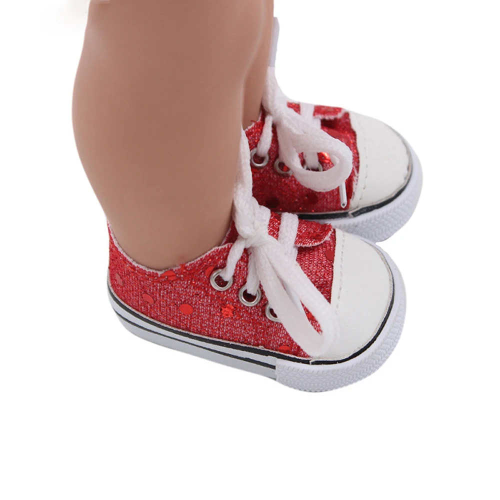 Hot Sale 18 inch Doll Shoes Canvas Lace Up Sneakers Shoes For 18 inch Our Generation American Dolls Accessories (2)