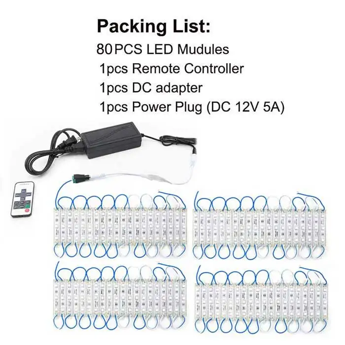 80PCS Kit SMD 5050 Светодиодный модуль 3 светодиодный DC12V Водонепроницаемый витрина реклама знак ленточный светильник лампа модули огни комплект голубой цвет - Цвет: 80PCS Kit