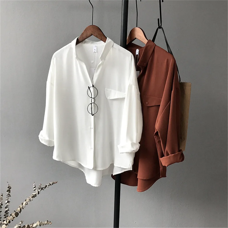 High quality Casual Chiffon white Women blouse shirt oversized Three Quarter sleeve loose shirt office wear casua tops blusas (5)