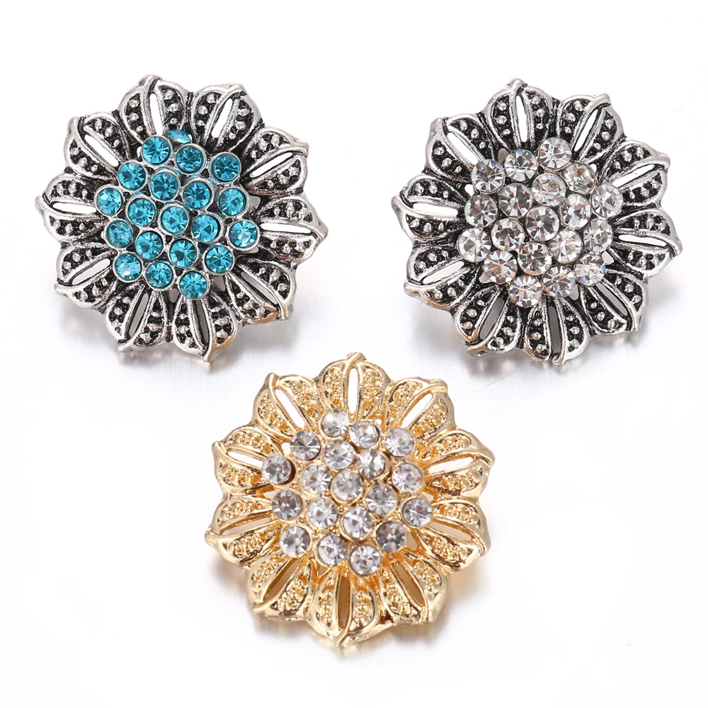 New Sunflower Snap Buttons Jewelry Vintage rhinestone crystal 18mm Button DIY Charm Fit Bracelet Bangles SB050 | Украшения и