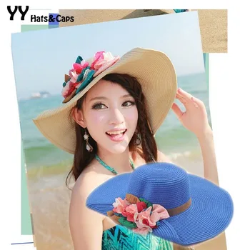 

Elegant Brand New Floppy Straw Hats Women Summer Beach Hat Large Brim Flower Hats Girls Sun-hat Gorro Verano YY0085