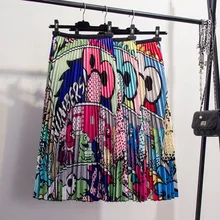 Весна, Новое поступление, европейская эластичная плиссированная юбка с мультяшным рисунком, уличный стиль, трапециевидная, до середины икры, Рождество