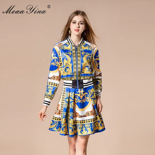 Cheap MoaaYina High Quality Fashion Designer Set Autumn Women Long sleeve Vintage Floral Print Elegant Tops+Short skirt Two-piece suit Cheap MoaaYina High Quality Fashion Designer Set Autumn Women Long sleeve Vintage Floral Print Elegant Tops+Short skirt Two-piece suit