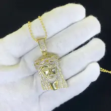 Рекламная Цепочка Из Бисера В Стиле Хип-хоп, блестящее желтое золото, микро проложенное прозрачное кубическое циркониевое ожерелье с Иисусом