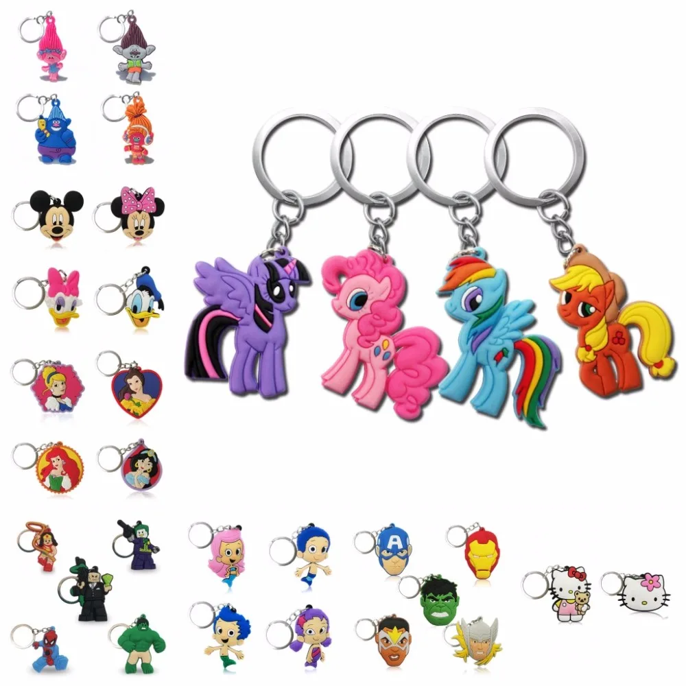 

100PCS PVC Cartoon Marvel Avengers Troll Key Chain Anime Figure Super Hero Star Wars Mickey Key Ring Kid Toy Trinkets Key Holder