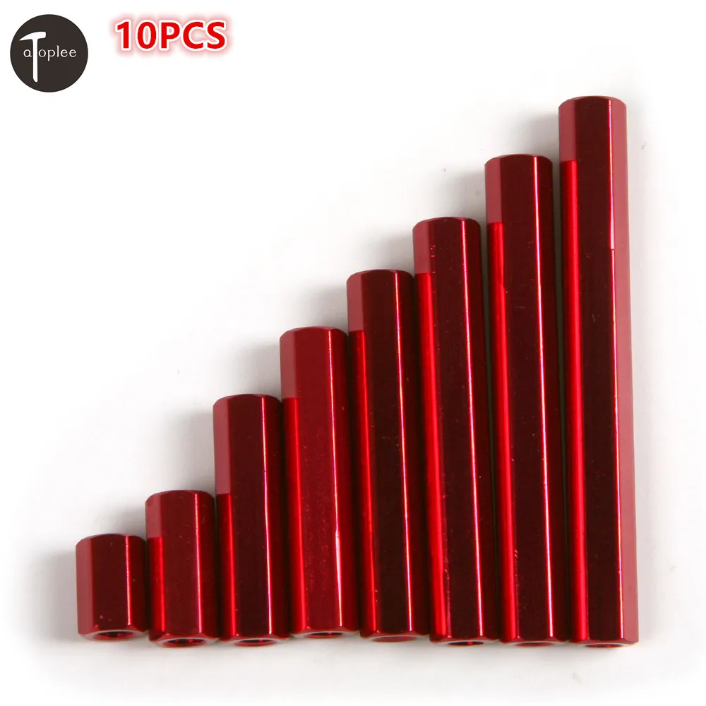 

10Pcs M3*8mm/12mm/15mm/20mm/25mm/30mm/35mm/40mm/45mm CNC Hexagon Red Aluminum Alloy Standoff For Connecting Rod Nut