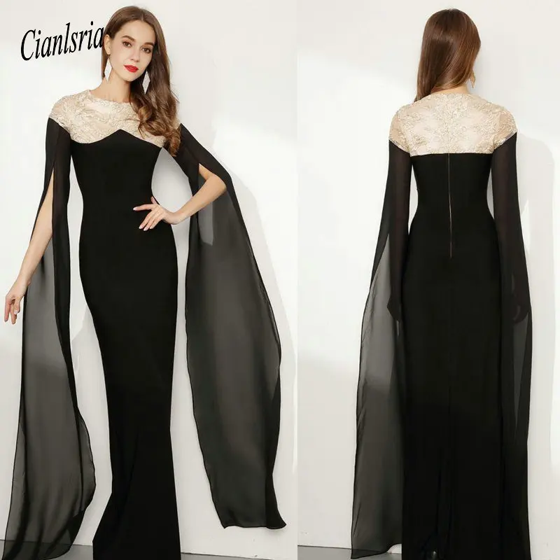 2019 элегантные черные кафтан abaya арабские вечерние платья Турция Кружева шифоновое длинное формальное женское платье Дубай мусульманские