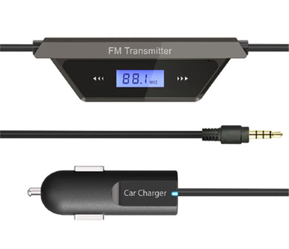 FM Transmitter stainless steel Hands-free Calling Wireless Audio Radio Transmitter Adapter 3.5mm Jack for iPhone Car Speaker