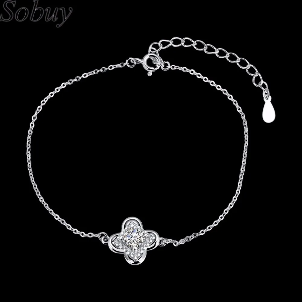 925 Sterling silver four leaf clover shaped S925 Chain Bracelet Women