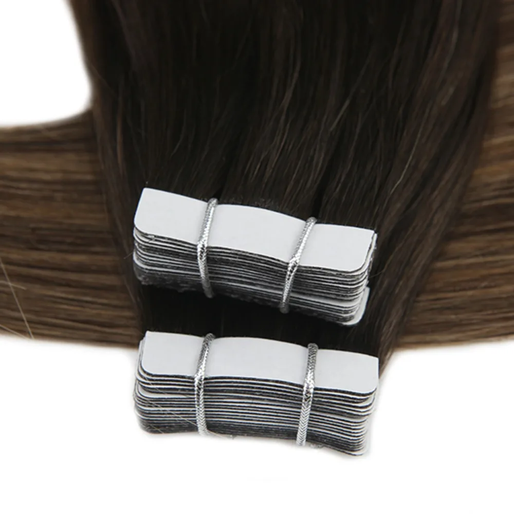 Moresoo Tape in Hair Extensions Human Hair Real Remy Hair Balayage Ombre Color #1B to #3 Brown Highlighted with #27 Blonde
