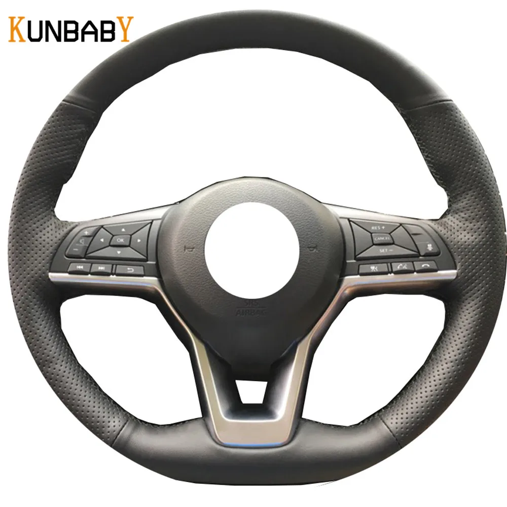 KUNBABY Color Black Red Genuine leather Car Steering Wheel Cover for