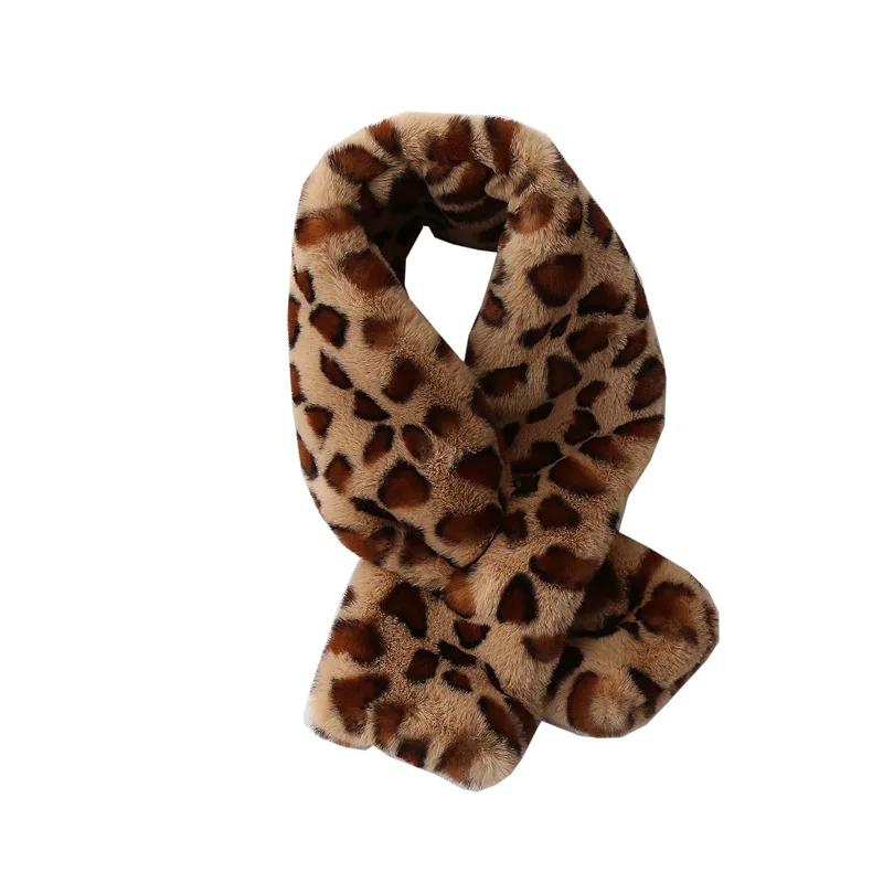 

New leopard faux rabbit fur scarves chic cross-over warm soft pom pom print leopard fur scarves students warm fur shawls