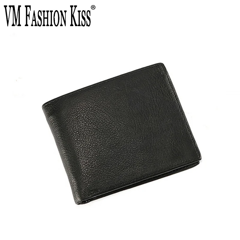 

VM FASHION KISS Cowhide Men Two styles Leisure Short wallet Thin Male Wallet Card Holder Black Cowskin Soft Mini Purses