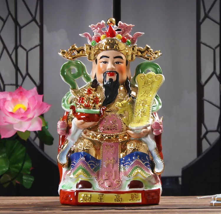 

LARGE # 2019 HOME Shop lobby decoration Business Money Drawing Good luck God of Wealth FENG SHUI Color Porcelain art Statue