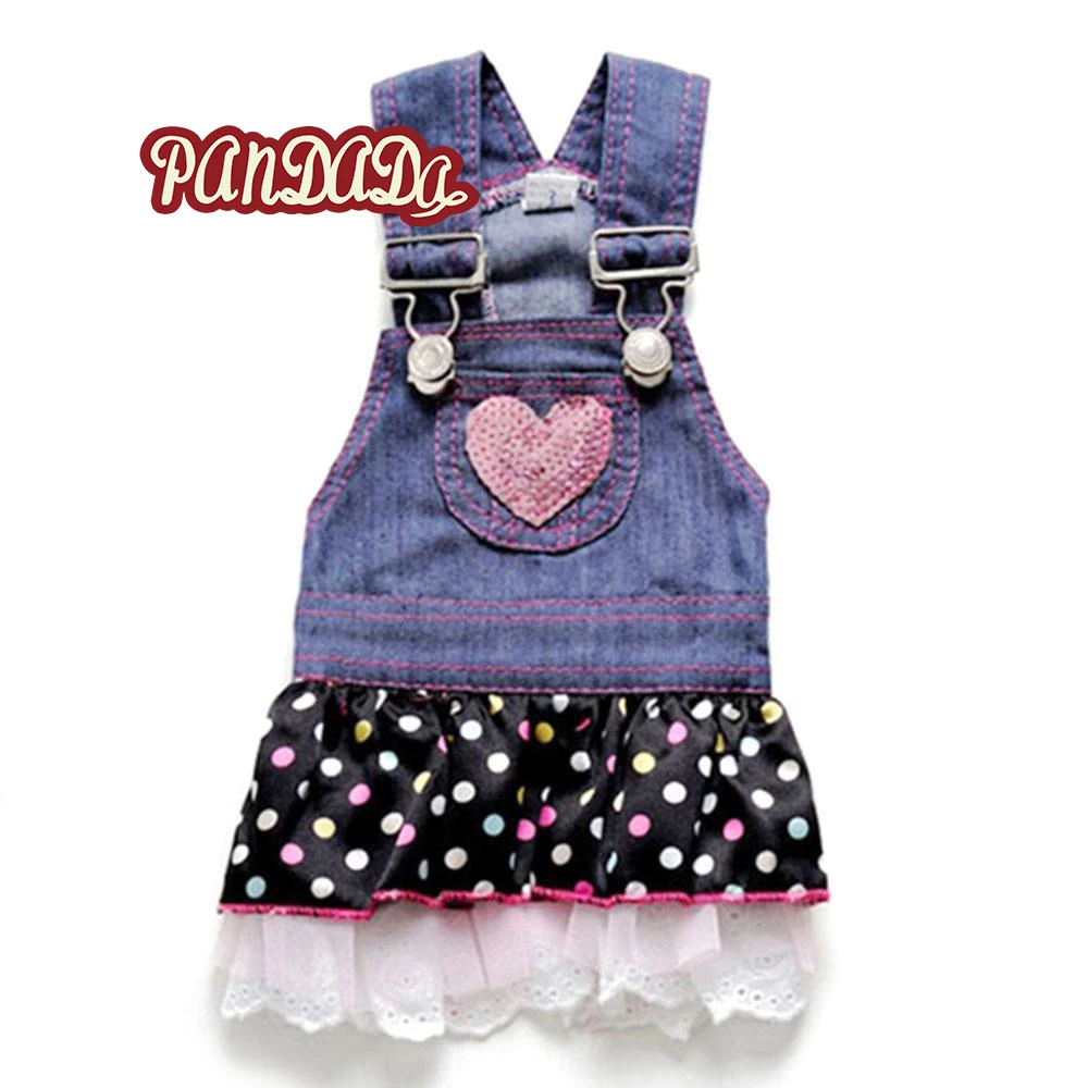 

Pet Dog Denim Strap Dress Cat Puppy Skirt Colorful Polk Dot Jumpsuit Apparel