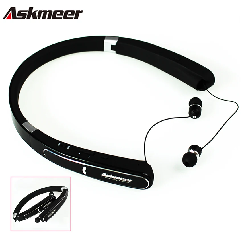 Askmeer Bluetooth стерео наушники складные шейные Беспроводные спортивные гарнитура бас
