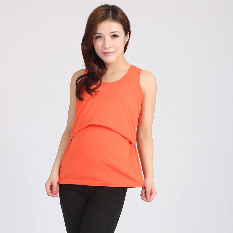 SAGACE/летняя одежда для беременных; топы для кормления; повседневная черная майка без рукавов; футболка; удобная одежда - Цвет: Оранжевый