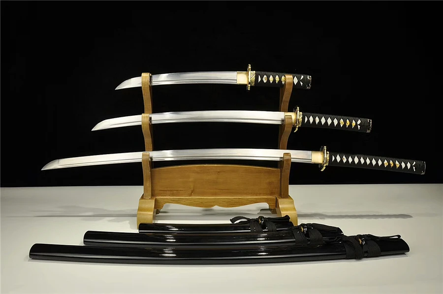 3 шт. набор черный военный японский самурайский меч катана Высокая марганцевая сталь острое лезвие