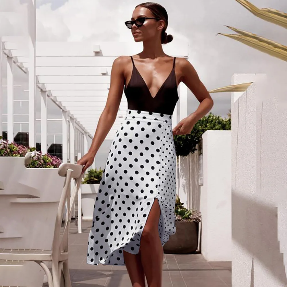 

Womail Women Fashion Skirt Dot Print High Waist Skirt Irregular Casual Loose Summer Beach Wrap Maxi Skirt Bow Skirt Feb 25