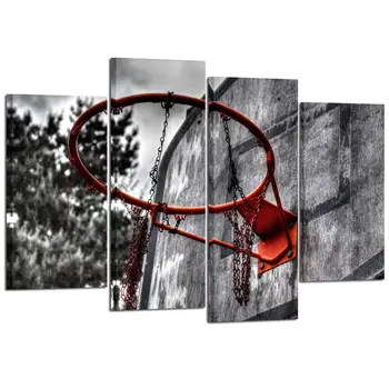 

Art Black White and Red Canvas Wall Art Old Basketball Poster Artwork Prints Vintage Modern Home Deco for Living Room