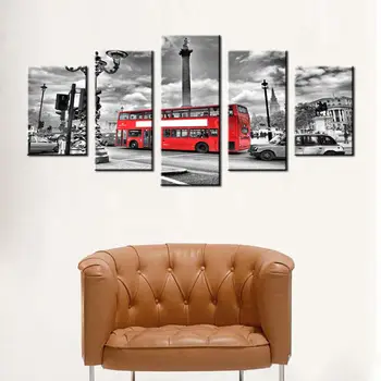 

5 Piece Great HD Bus Red Print of the Canvas Painting Home Decor Wall Picture Image for Room Modular Photo Drop Ship (No Frame)