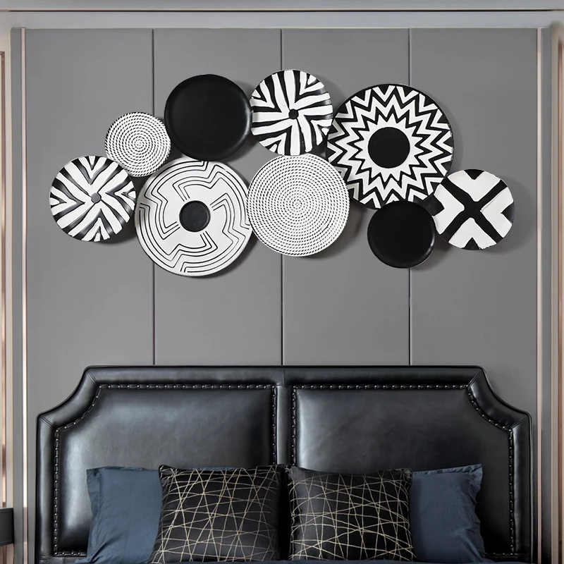 American Wrought Iron Wall Hanging Round Ornaments Crafts Decoration Home Livingroom Sofa Background Wall Sticker Metal Mural