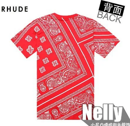 Футболка в стиле хип хоп с принтом пейсли Rhude Bandana черная белая красная|Футболки| |