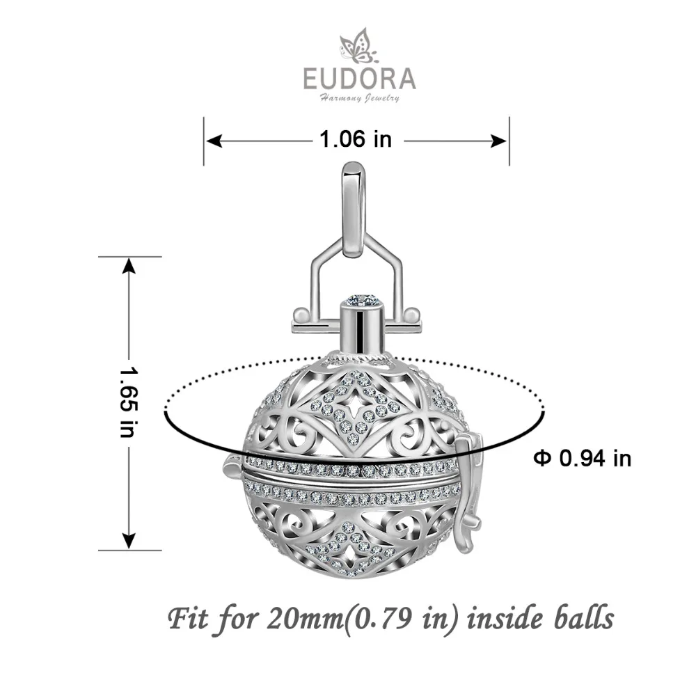 Медная подвеска Eudora Harmony Bola Ball Кристальный медальон клетка 20 мм Chime ожерелье с
