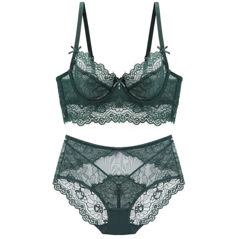 

New thin bra set lace adjustable gathering underwear without sponge ladies ultra-thin sexy lingerie set