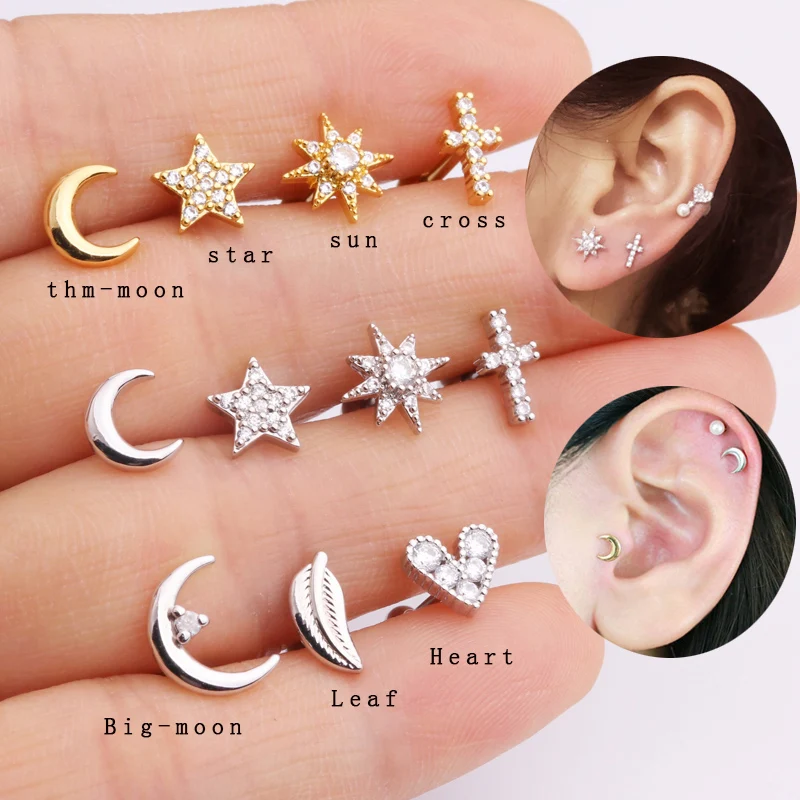 

Sellsets Trendy Jewelry 1 Piece Gold Color Steel Barbell Cubic Zirconia Ear Plugs Rook Cartilage Tragus Studs Piercing Jewelry