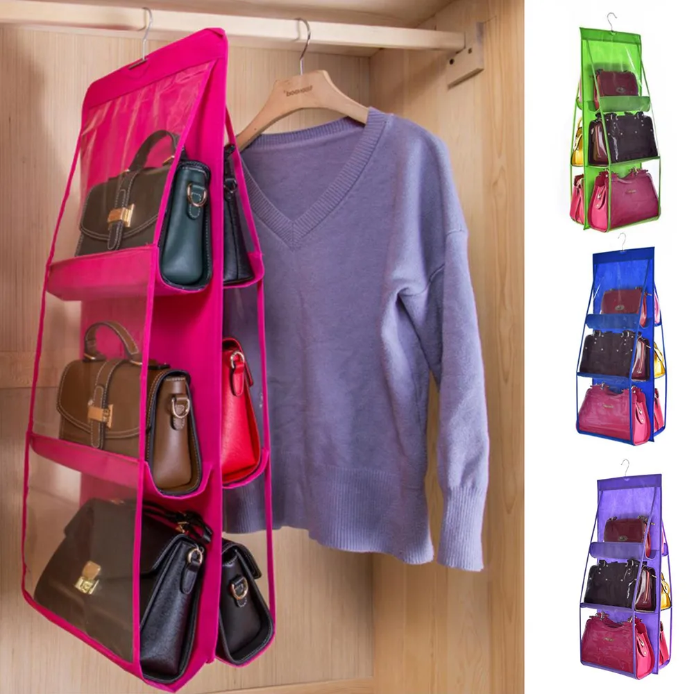 

Double side 6 grids closet organizadores case durable door fashion handbags finishing hanging bags organizer hang storage bag