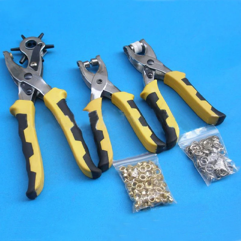 

3 in 1 Leather Belt Hole Punch Eyelet Plier & Snap Button & Grommet Setter Tool Kit Steel with PVC Plastic Handle 150~210mm