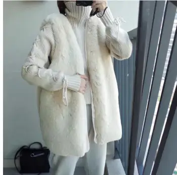

Womens Spring And Autumn Imitation Fur Vest Coats Female Casual V Neck Long Section Fur Waistcoats Sleeveless Fur Jackets K587