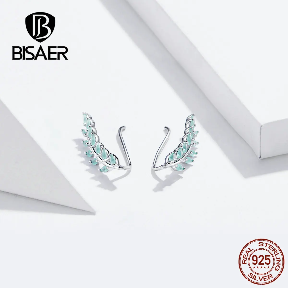 

BISAER Tree Leaves Shape 925 Sterling Silver Blooming Tree Leaf Stud Earrings for Women Sterling Silver Jewelry ECE659