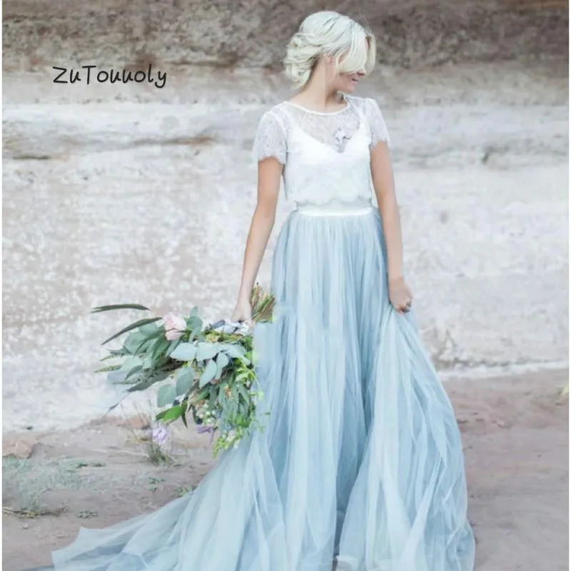 blue bohemian wedding dress