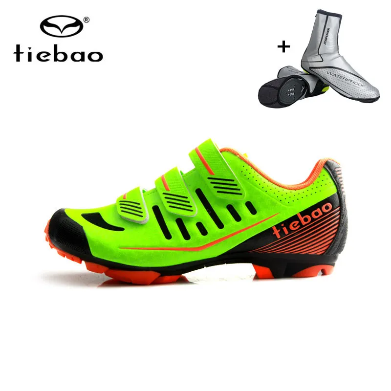 Велосипедная обувь Tiebao мужские велосипедные ботинки дышащие Pro самоблокирующиеся велосипедная обувь гоночные спортивные Zapatillas Кроссовки Ciclismo - Цвет: green with overshoes