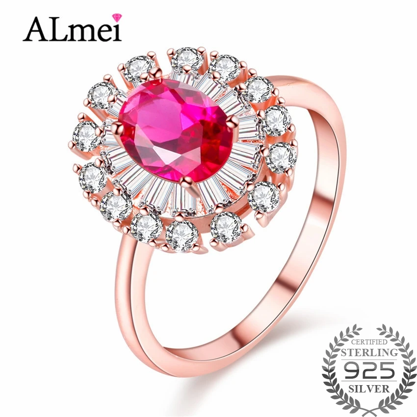 

Almei 1ct Pink Topaz Flower Wedding Rings Rose Gold Color Gem Solid 925 Sterling-Silver-Jewelry for Women with Box 40% FJ032