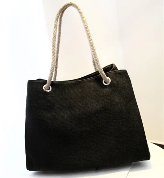 Fashion Women Linen Handbag Large Shopping Tote Holiday Big Basket Bags Summer Beach Bag Woven Beach Shoulder Bag JXY550 black