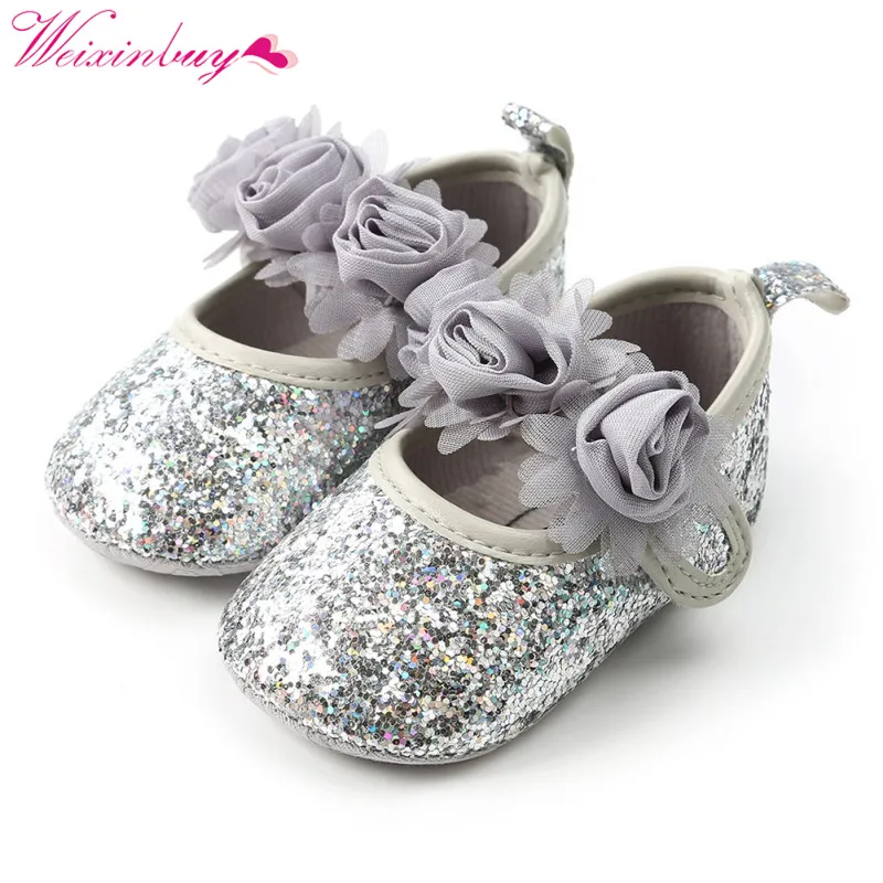 Обувь для новорожденных девочек весенние цветы Блестки Bling детская обувь Мода хлопок первые ходунки детская обувь для девочек