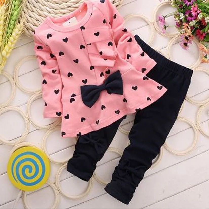kids girl clothing set TrackSuits legging Baby Girl Heart-shaped Print Bow Cute 2PCS Cloth Set Children Cloth Suit