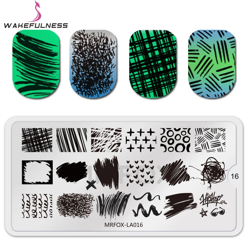 WAKEFULNESS 1 шт. Геометрические Каракули для ногтей штамповочные пластины прямоугольная картина для дизайна ногтей трафарет шаблоны для маникюра Инструменты для штампов ногтей