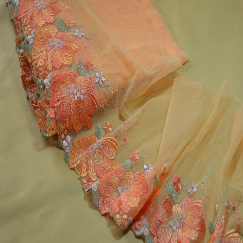 20cm (2yds/lot)blue~orange big shiny silk embroidery floral Venise Venice Lace Trim Applique Sewing Craft 2018011405 | Дом и сад