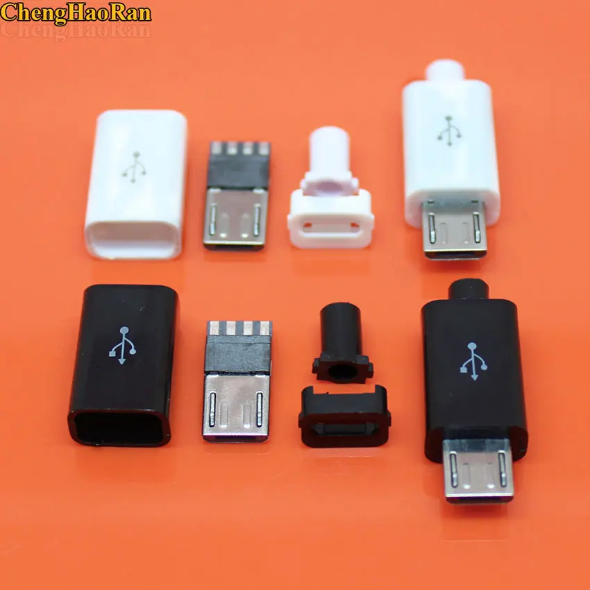 ChengHaoRan 20 комплектов паяльная сварочная проволока USB кабель DIY Micro USB штекер разъемы комплект с чехлами черный белый