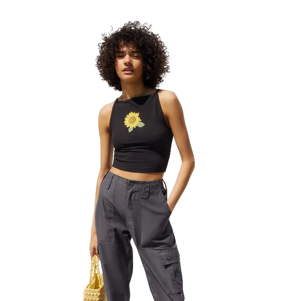 

Sunflower Crop Top Women Sexy Tops Grunge Camis Short Floral High Street Cotton Spaghetti Strap Top Streetwear Summer