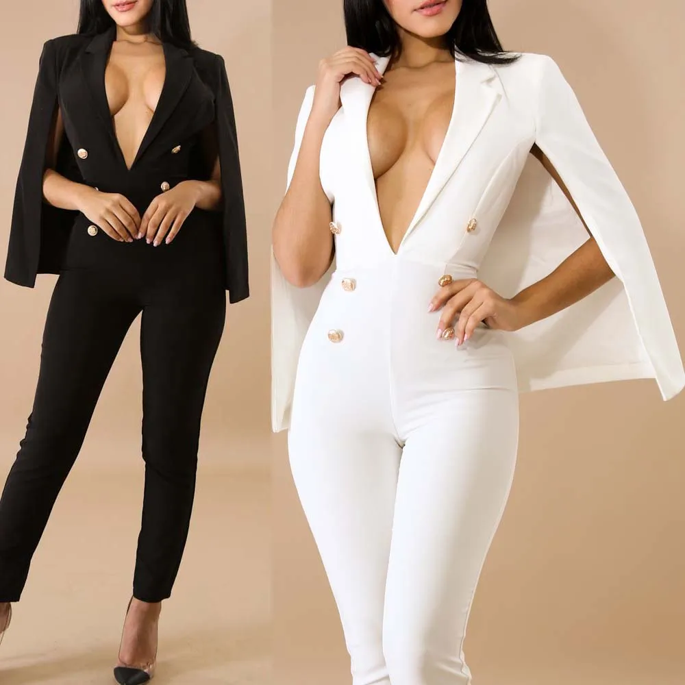 Women's Hot V Neck Double Breasted Formal Bodysuit-1