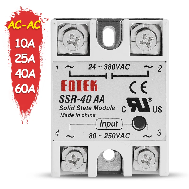 SSR реле 10A 25A 40A 60A AC-AC Однофазное твердотельное реле SSR-10AA SSR-20AA SSR-40AA SSR-60AA 80-250VAC для 24-380VAC реле