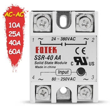 

SSR Relay 10A 25A 40A 60A AC-AC Single Phase Solid State Relay SSR-10AA SSR-20AA SSR-40AA SSR-60AA 80-250VAC TO 24-380VAC Rele