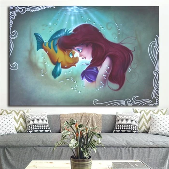

The Little Mermaid Ariel Flounder Wall Art Canvas Posters Prints Painting Wall Pictures For Bedroom Modern Home Decor Framework