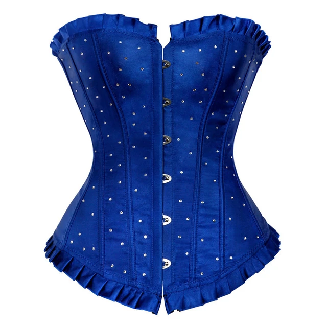 New Fashion Costume Burlesque Blue Gold Victorian Brocade Corset