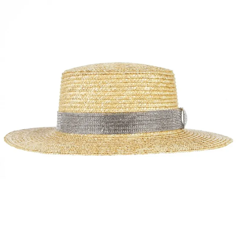 GEMVIE простая модная соломенная шляпа летние шляпы для женщин Пляжная Солнцезащитная шляпа со стразами женская Соломенная Сумка тканая плоская шляпа